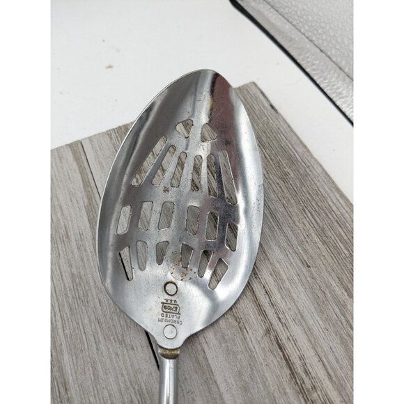 Vintage Ekco #4 Slotted Serving Chromium Plated Spoon Black Handle 12" - Picture 2 of 9